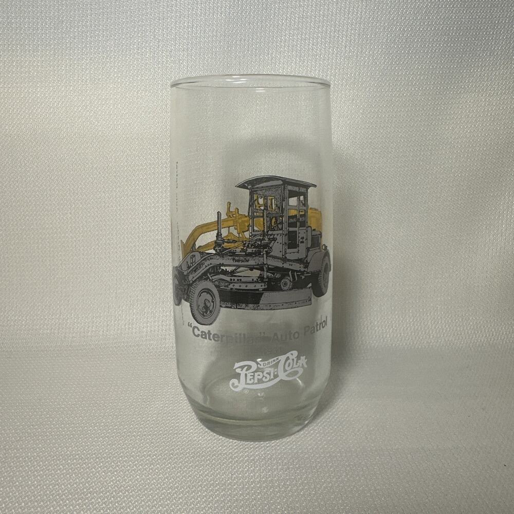 Vintage Pepsi-Cola Caterpillar 16-G Auto Patrol Tractor Glass Tumbler